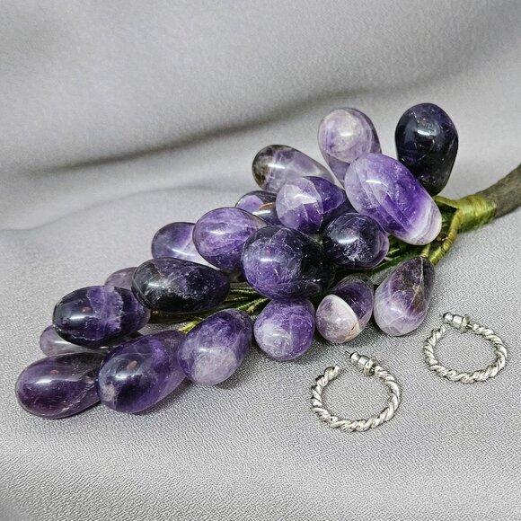 Small Hoops Earrings w/twisted, stamped design, Silver Plate - 3/4" length - Picture 6 of 8